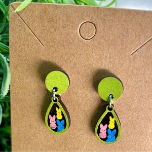 Hand Painted Easter Peeps Wood Dangle Stud Earrings